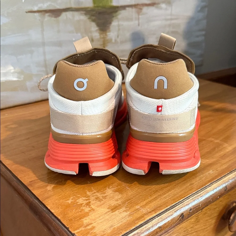 Lightweight Beige and Coral Women's Athletic Sneakers - Picture 3 of 4